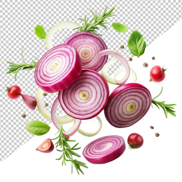 Sliced red onion on transparent background