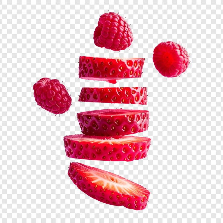 PSD sliced strawberries and raspberries graphic design