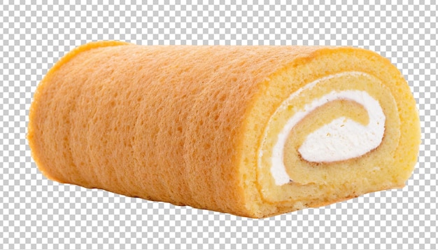 Sliced swiss roll cake isolated on transparent background top view