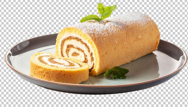 PSD sliced swiss roll cake isolated on transparent background top view