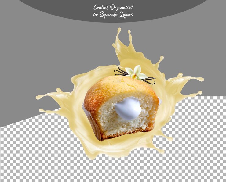PSD sliced vanilla muffin cake isolated on transparent background