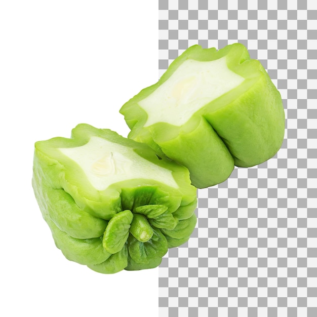 PSD slices of fresh chayote without shadow isolated transparent background