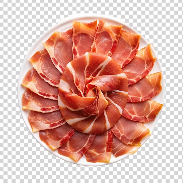 PSD slices ham op een bord geïsoleerd op een doorzichtige achtergrond