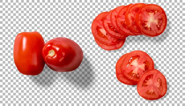 Fette di pomodori freschi rossi su sfondo trasparente