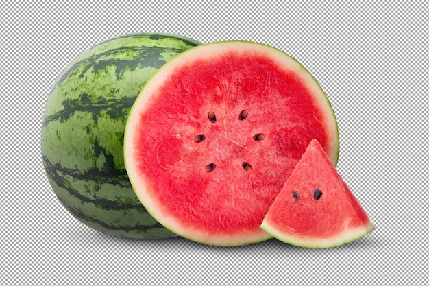 Slices of ripe watermelon on a plate triangular watermelon slices isolated on alpha background