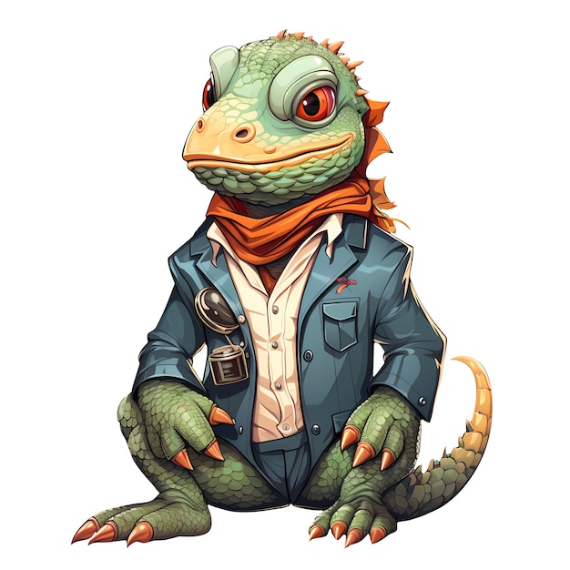 Śliczna Iguana Amerykańska Ilustracja Clipart W Stylu Retro