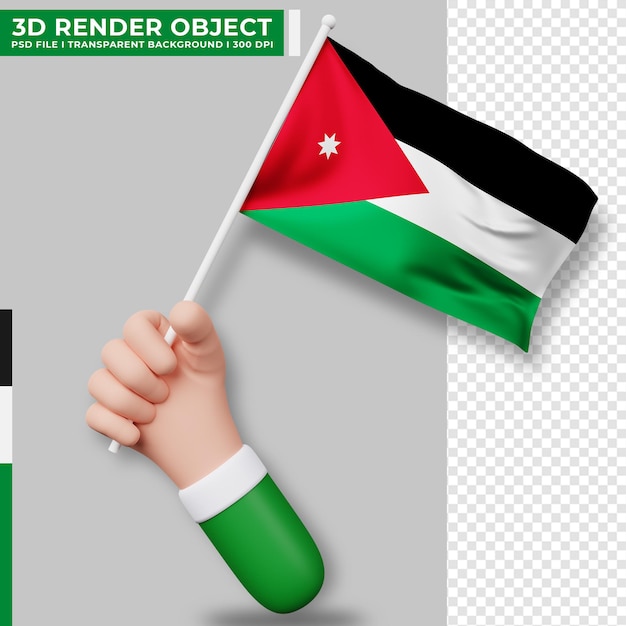 Śliczna Ilustracja Ręki Trzymającej Flagę Jordanii. Dzień Niepodległości Jordanii. Flaga Państwa.