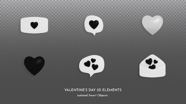 PSD Śliczna kolekcja ikon serca i czatu w stylu 3d