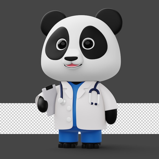 Śliczna lekarka panda 3d kreskówka panda charakter 3d renderowania ilustracja