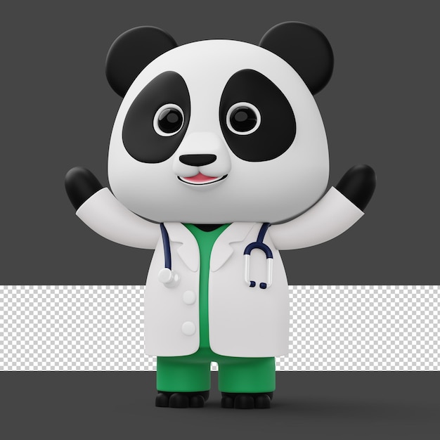 Śliczna lekarka panda 3d kreskówka panda charakter 3d renderowania ilustracja