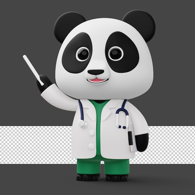 Śliczna lekarka panda 3d kreskówka panda charakter 3d renderowania ilustracja