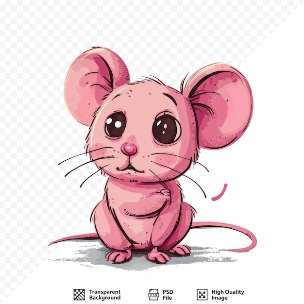 PSD Śliczna różowa mysz pokazuje emocje nie, to nie ja postać myszy narysowana ręcznie emoji w stylu naklejki