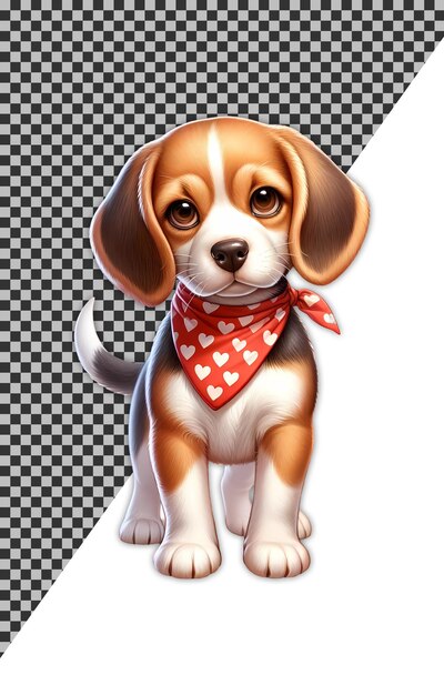 PSD Śliczny pies beagle dzieci książka ilustracja clipart na sobie czerwoną bandanę z białymi sercami