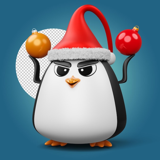 PSD Śliczny pingwin z bożonarodzeniowym kapeluszem wesołych świąt renderowania 3d