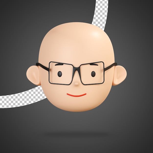 Слегка улыбающееся лицо мальчика-персонажа в очках 3d-рендеринга изолированные