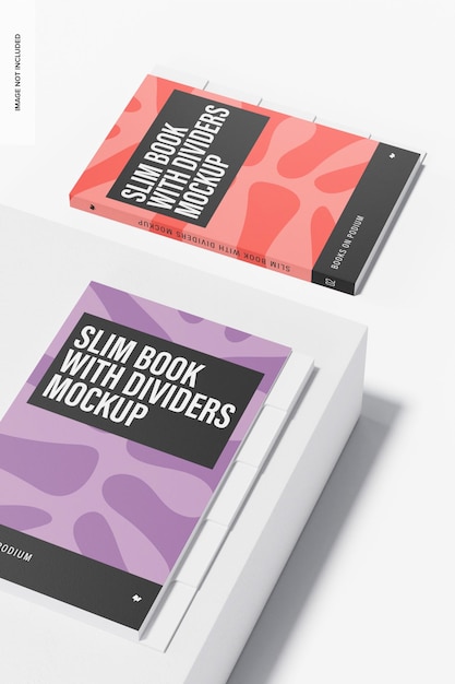 PSD slim books with dividers mockup, close up