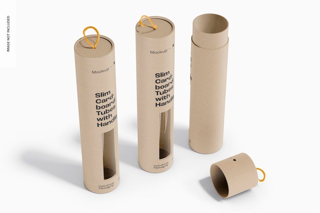 PSD slim cardboard tubes with handle mockup, perspective