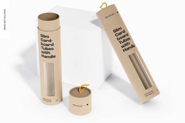 PSD slim cardboard tubes with handle mockup