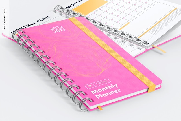 Slim Monthly Planner Mockup, Opened