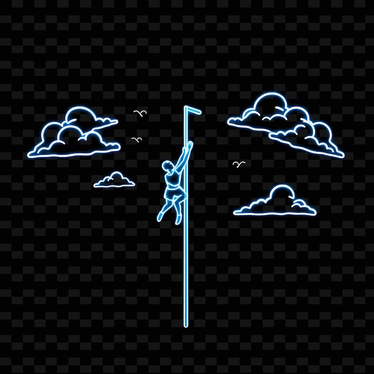 PSD slim pole vaulter with pole neon air art design with light blue and white mixed color decorated with