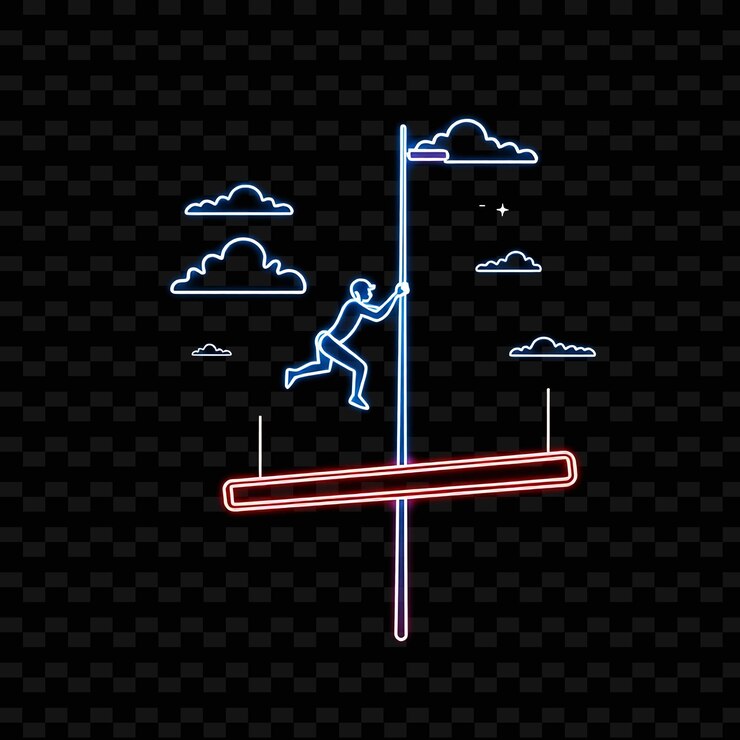PSD slim pole vaulter with pole neon air art design with light blue and white mixed color decorated with
