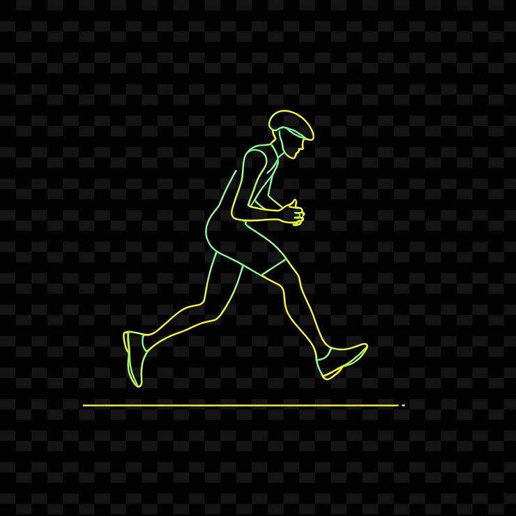 PSD slim race walker with gear neon stride art design with steady green and yellow mixed color decorated