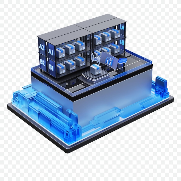 PSD slimme magazijn wms 3d render illustratie