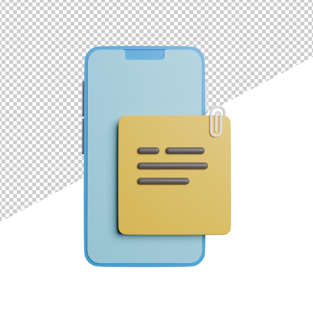 Slimme telefoon opmerking vooraanzicht 3d-rendering pictogram illustratie op transparante achtergrond