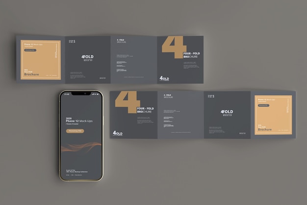 Slimme telefoonmodel met viervoudige vierkante brochure