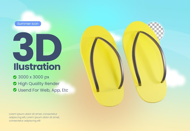 slippers 3d illustration icon with summer theme