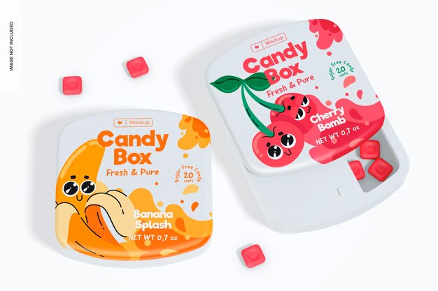 Slit up candy box mockup, top view