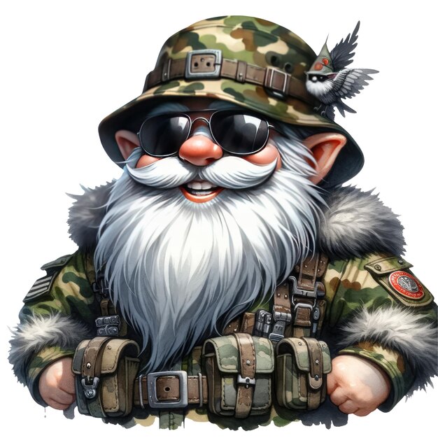 PSD słodka ilustracja camuflażu żołnierza gnome army