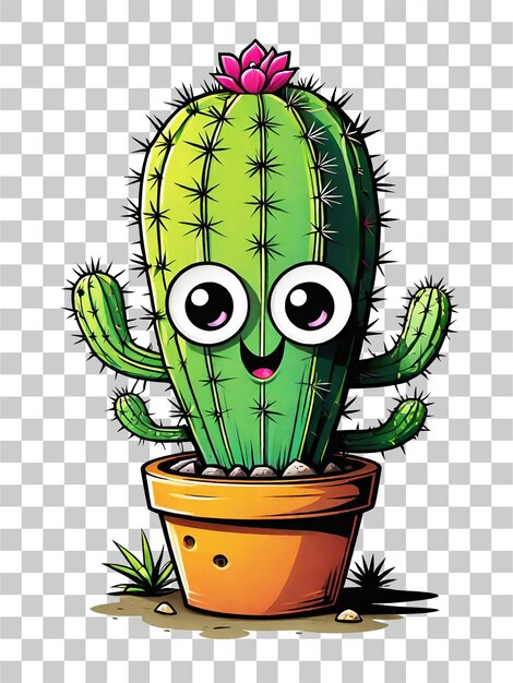 PSD słodka ilustracja charakteru kaktusa na przezroczystym tle