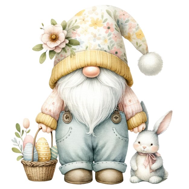 PSD słodka ilustracja gnome easter day clipart