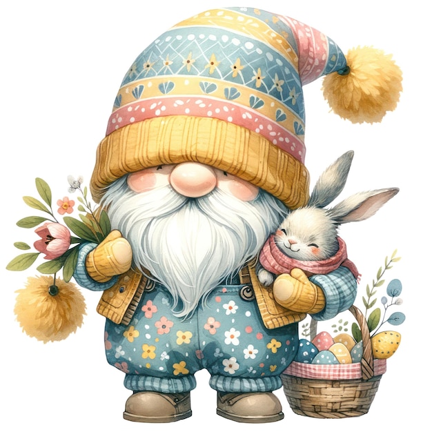 PSD słodka ilustracja gnome easter day clipart