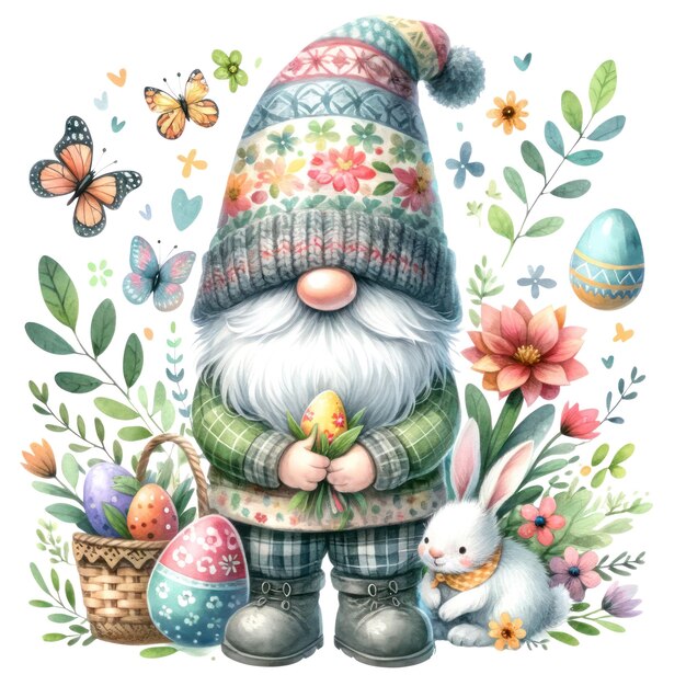 PSD słodka ilustracja gnome easter day clipart