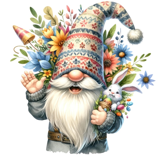 PSD słodka ilustracja gnome easter day clipart