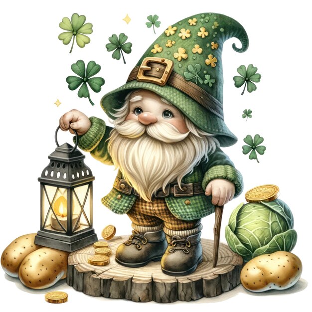 PSD słodka ilustracja gnome st patrick's day clipart