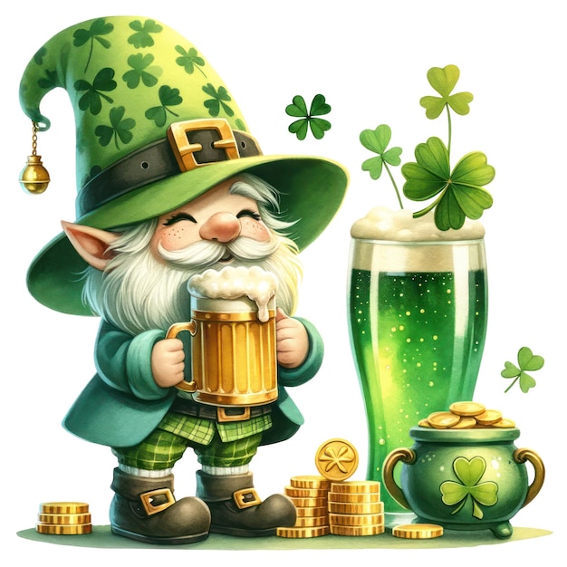 Słodka Ilustracja Gnome St Patrick's Day Clipart