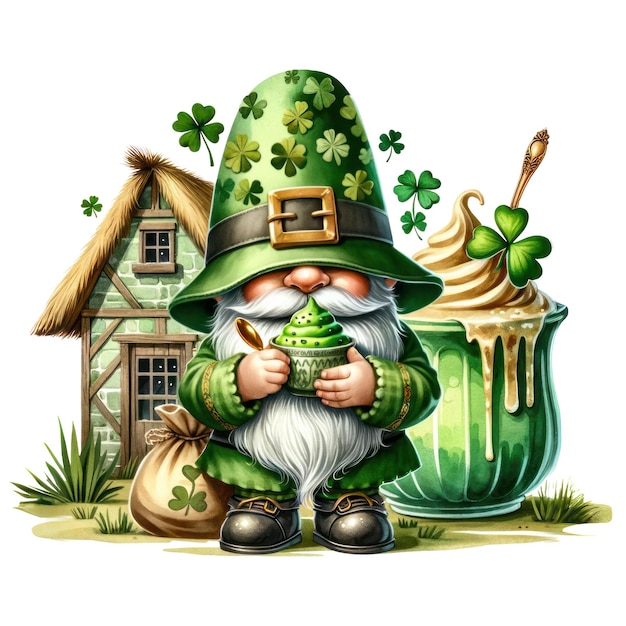 Słodka Ilustracja Gnome St Patrick's Day Clipart