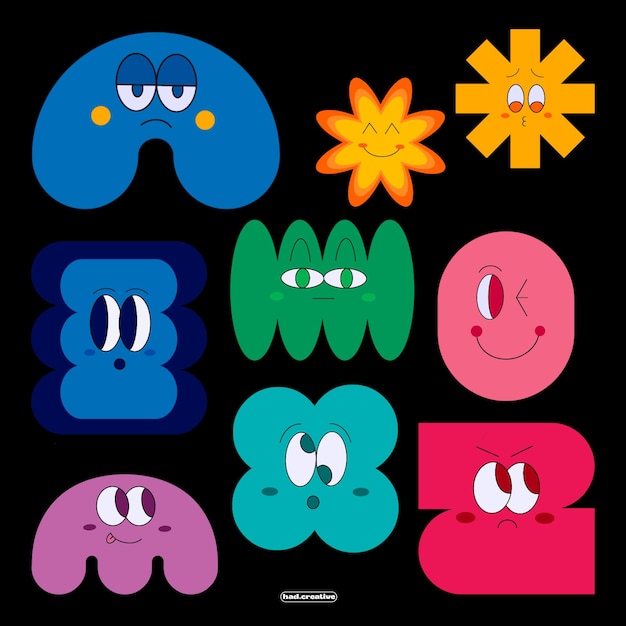 Słodka kolekcja wektorów naklejek emoji na czarnym tle