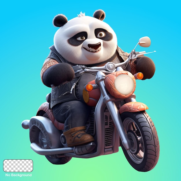 Słodka Panda Jeździ Na Motocyklu Na Niebieskim Tle