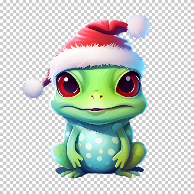 PSD słodka zabawna żaba nosząca kapelusz świętego mikołaja na ilustrację świąteczną