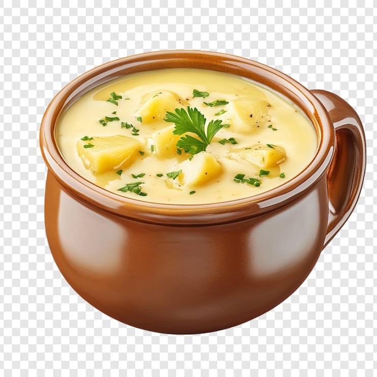 PSD słodka zupa ziemniaczana w rustic brown bowl