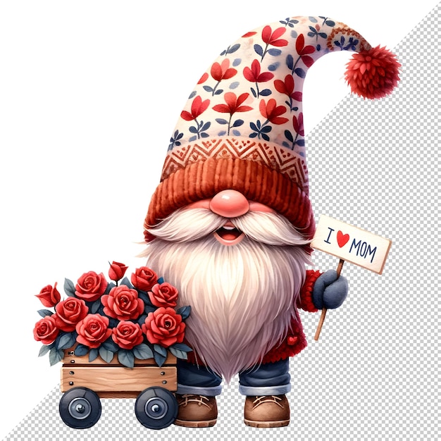 PSD słodki akwarel gnome dzień matki clipart ilustracja