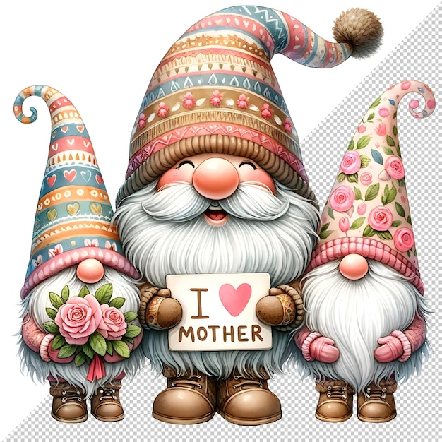 PSD słodki akwarel gnome dzień matki clipart ilustracja