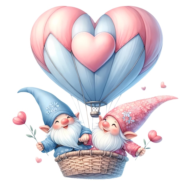 Słodki Balon Powietrzny Gnome Akwarel Clipart Ilustracja