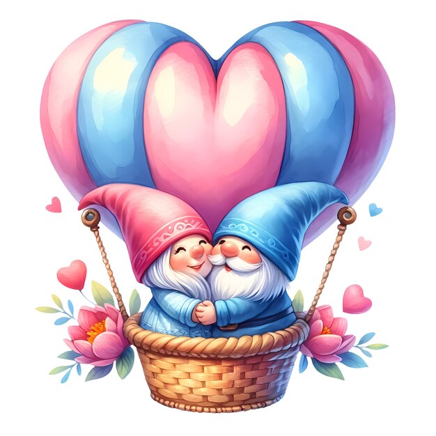 PSD słodki balon powietrzny gnome akwarel clipart ilustracja