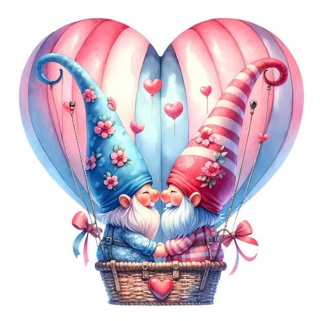 PSD słodki balon powietrzny gnome akwarel clipart ilustracja