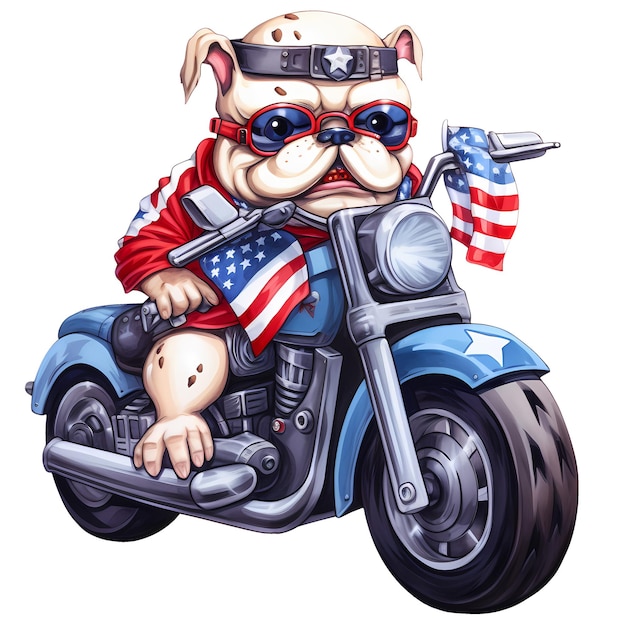 PSD słodki bulldog amerykański motocykl clipart ilustracja